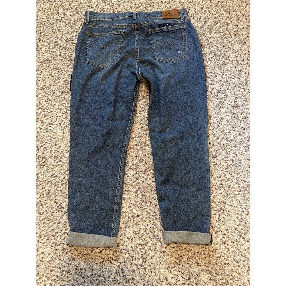Polo Ralph Lauren Women's Patchwork Blue Jeans Size 10 High Rise Med Wash Ankle - Picture 8 of 10